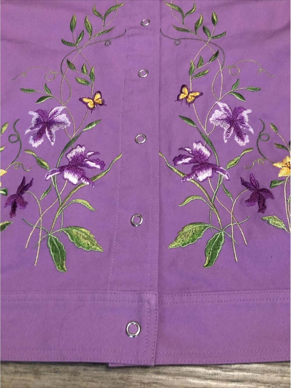 Vtg Victor Costa Womens Purple Denim/canvas Jacket Embroidered  Snap‎ Collared M - Picture 2 of 15
